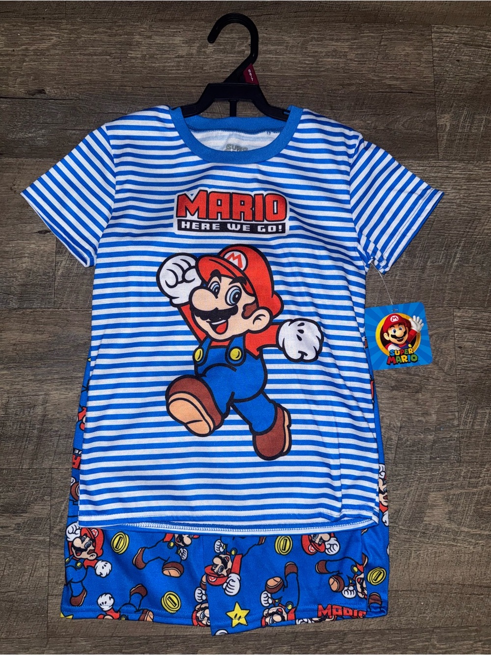 Super Mario Striped Kids Pajama Set - Blue & White